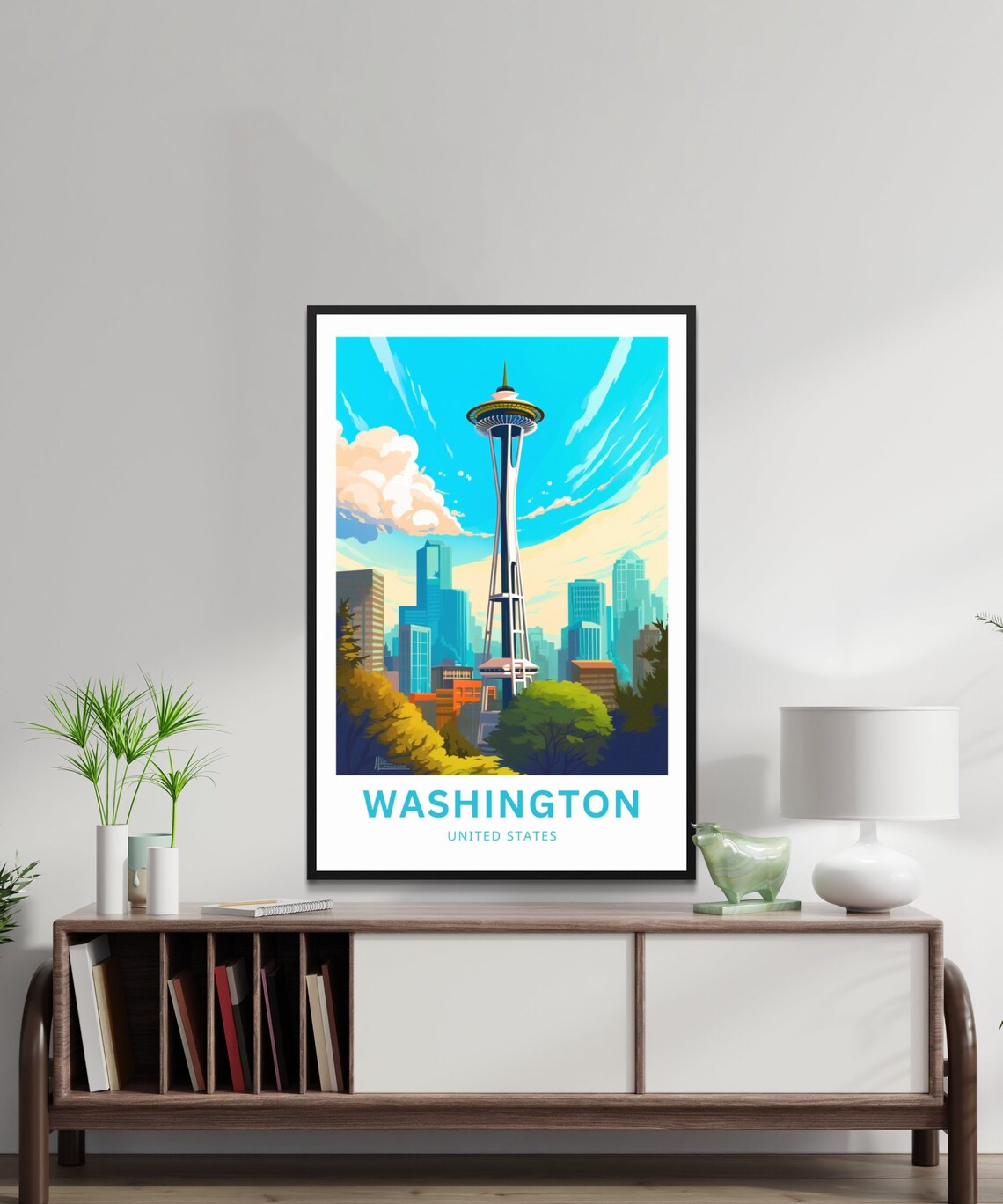 Washington Seattle Space Needle Skyline Cityscape Travel Poster - Image 2