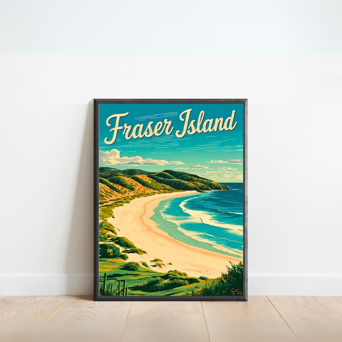 Fraser Island Australia Golden Beach Cove Vintage Travel Poster
