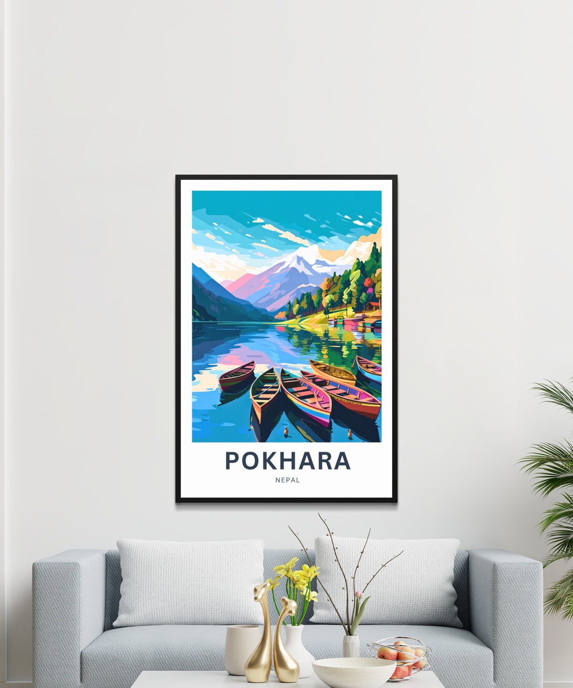 Pokhara Nepal Personalized Himalayan Lake Boats Travel Poster - Image 3