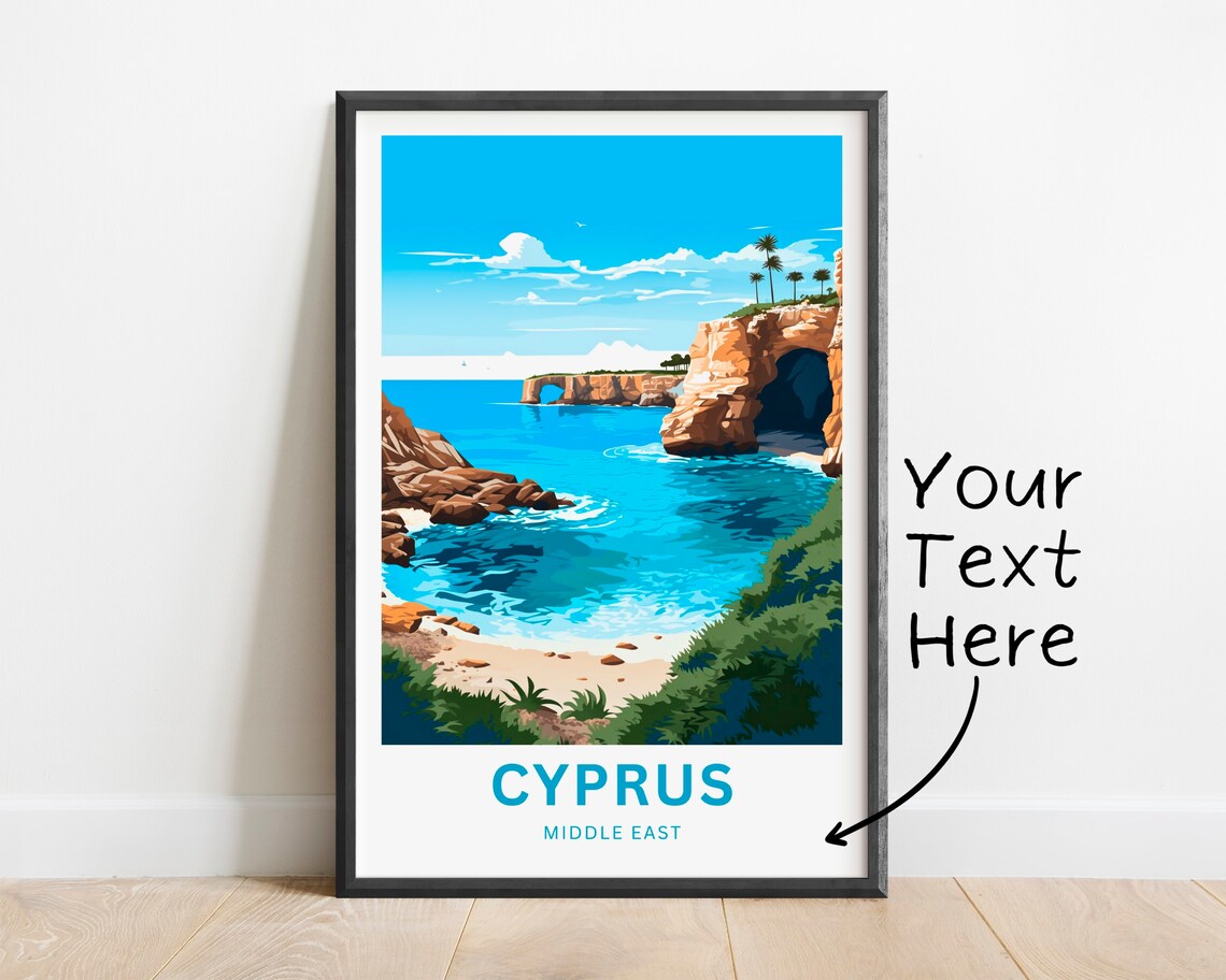Cyprus Mediterranean Sea Arch Cliffs Coast Vintage Travel Poster - Image 2