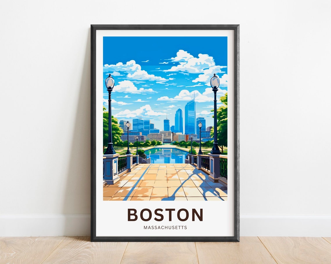 Boston Massachusetts Skyline Promenade Water Reflection Poster