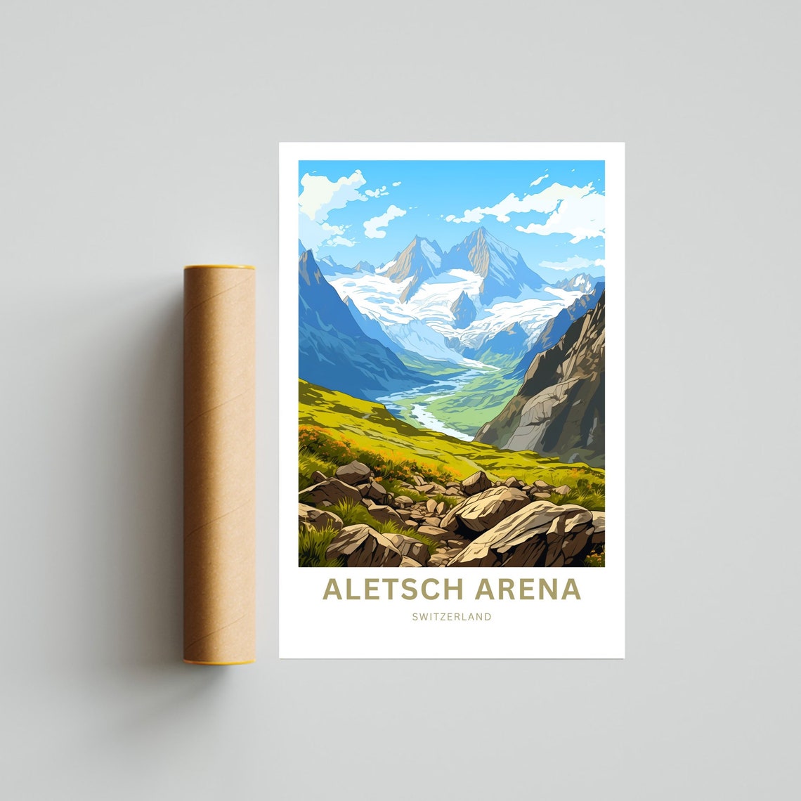 Aletsch Arena Switzerland Glacier Peaks Custom Text Travel Poster - Image 4