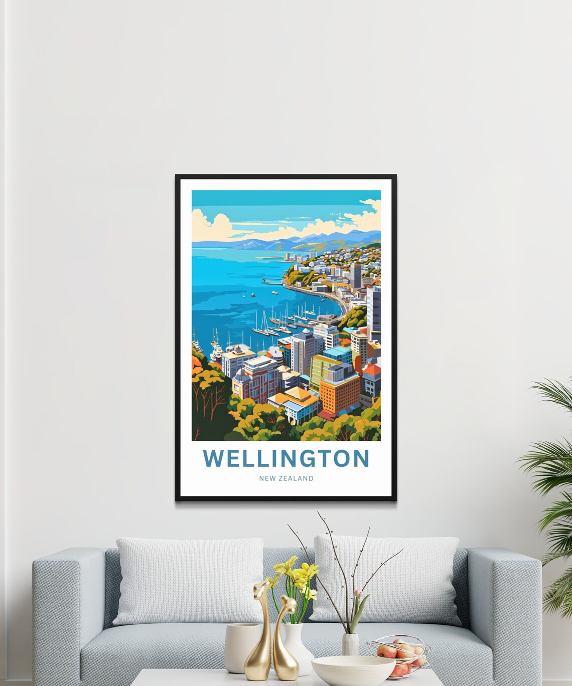 Wellington New Zealand City Skyline Sailboat Harbor Aerial Poster - Image 3