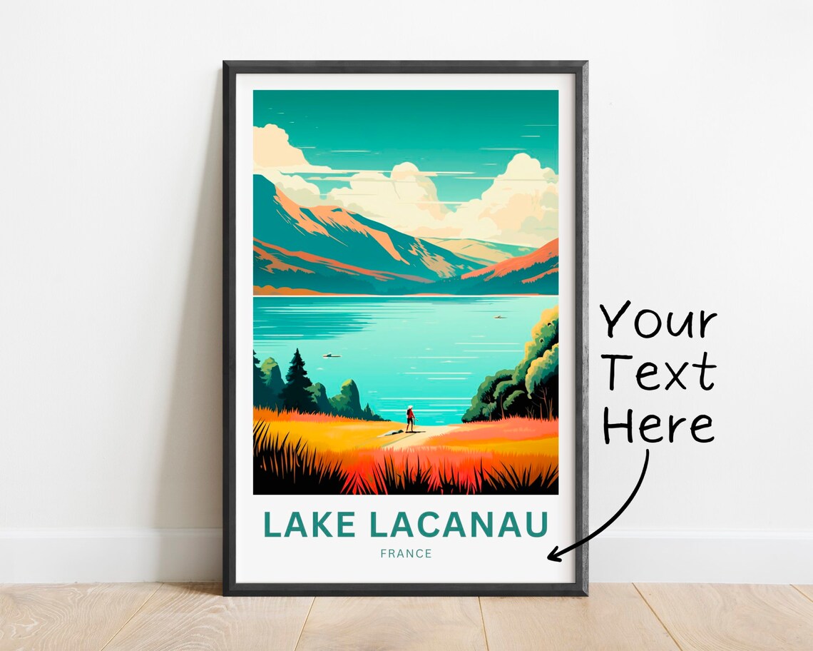 Lake Lacanau France Bold Orange Hills Teal Water Custom Poster