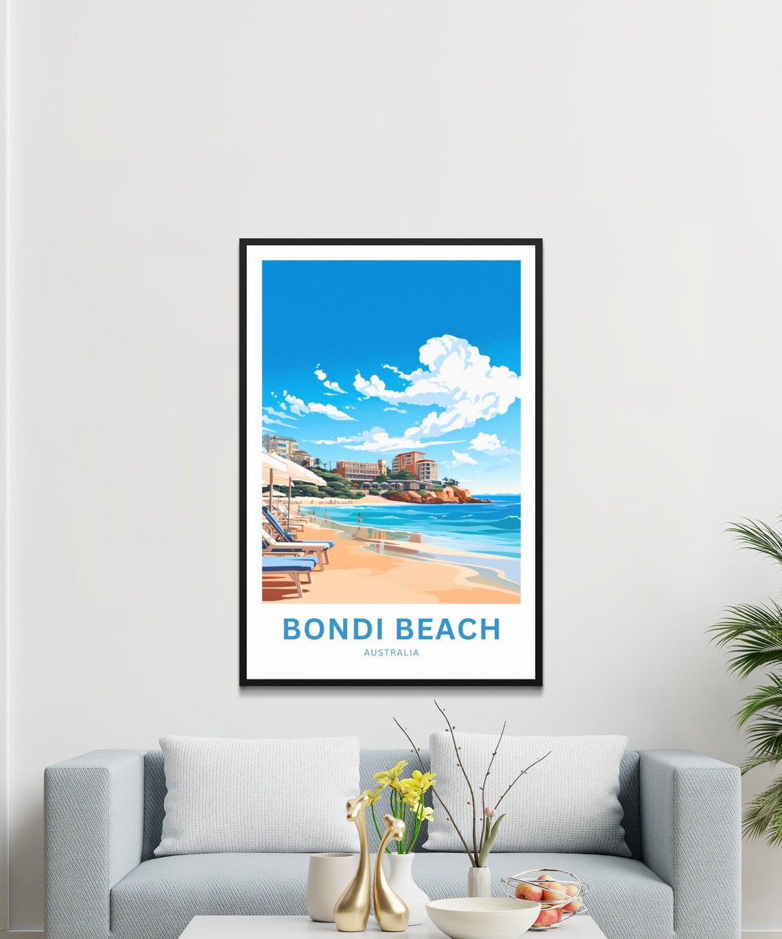 Bondi Beach Australia Deck Chairs Resort View Custom Text Poster - Image 3