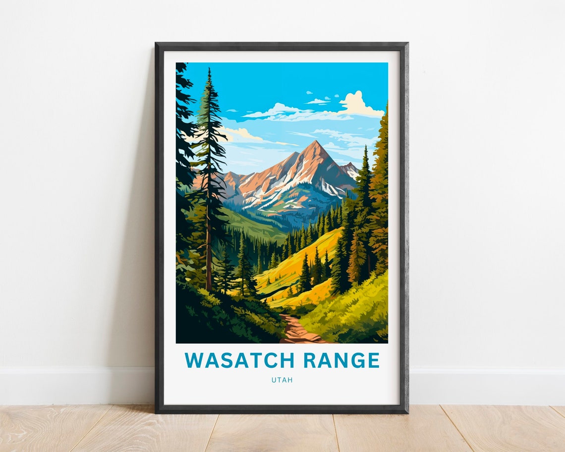 Wasatch Range Utah Mountain Peak Pine Forest Trail Vintage Poster