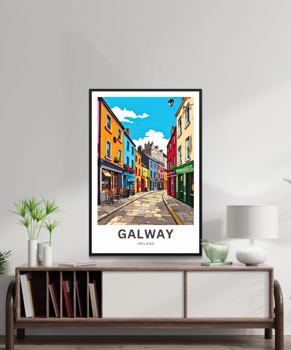 Galway Ireland Vibrant Old Town Cafe Street in Bright Colors Poster - Image 2