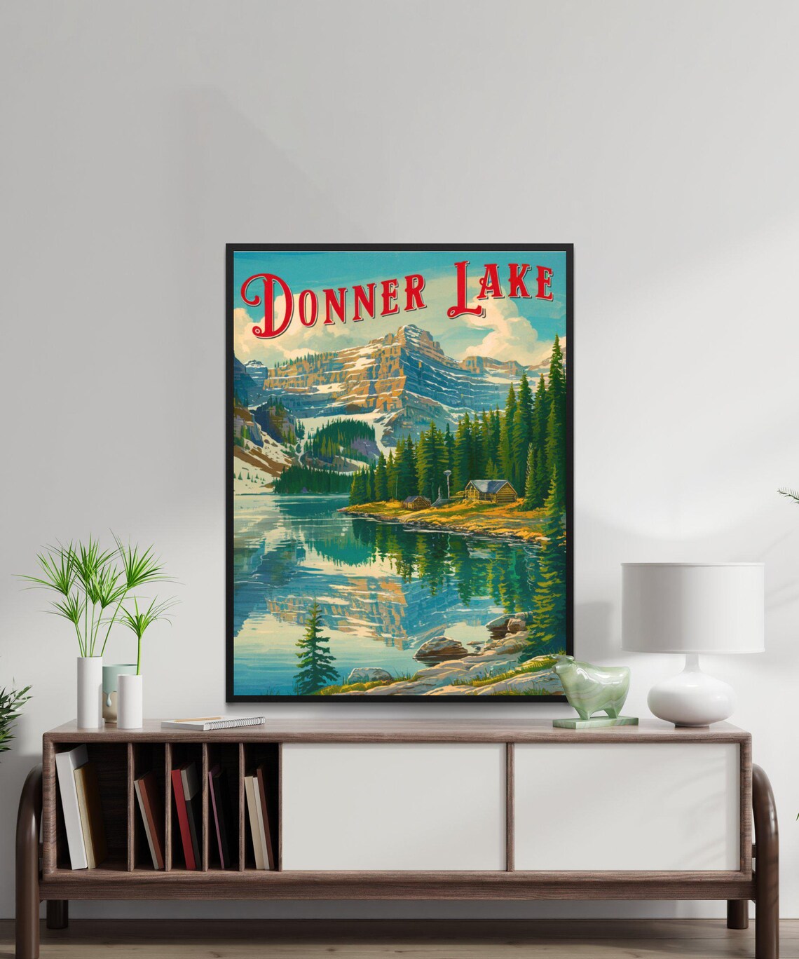 Donner Lake California Vintage Cabin Mountain Lake Retro Travel Poster - Image 3
