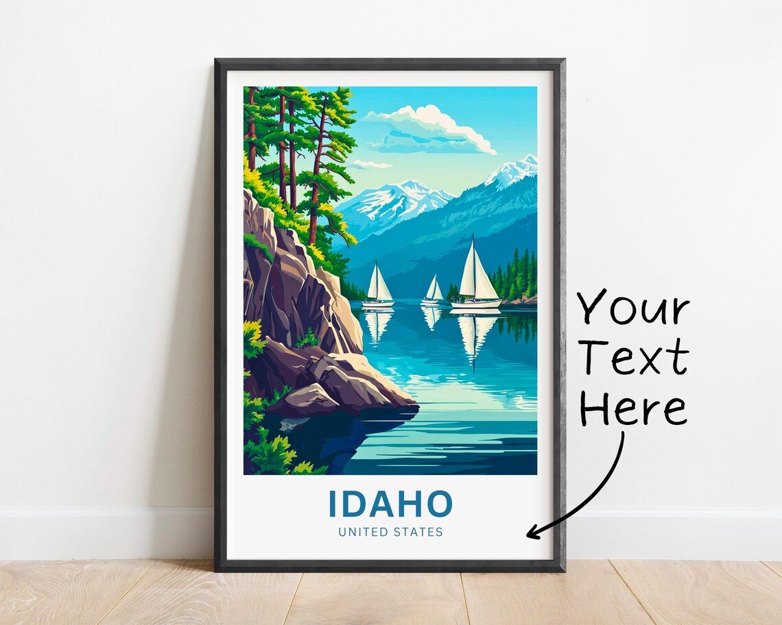 Personalized Idaho United States Lake Print Sailboats Custom Name Art - Image 2