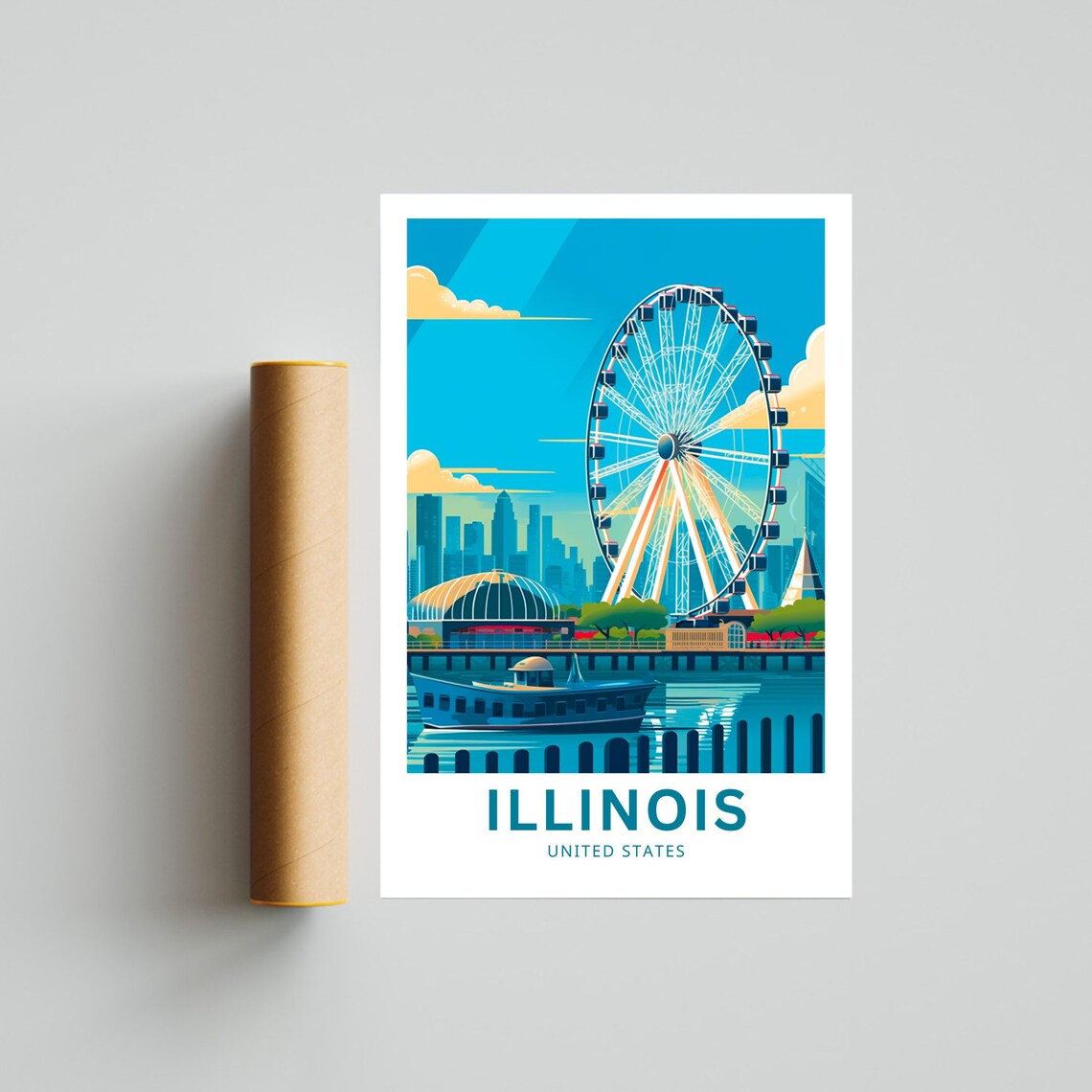 Illinois Chicago Skyline Ferris Wheel Lakefront Vintage Travel Poster - Image 4