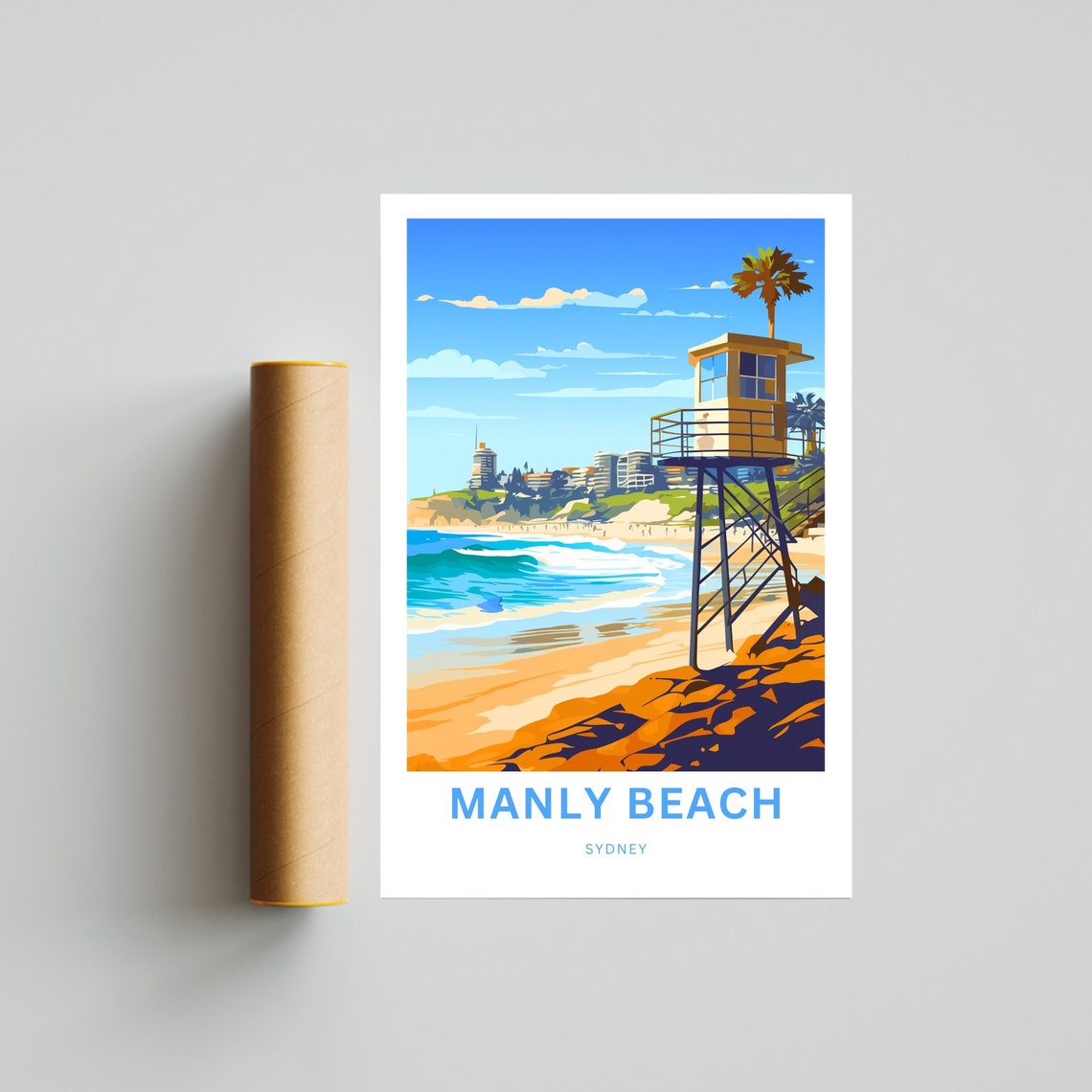 Personalized Manly Beach Sydney Surf Beach Lifeguard Tower Poster - Image 4