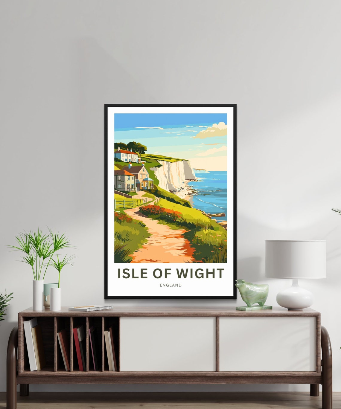 Isle of Wight England Chalk Cliffs Cottages Personalized Poster - Image 2