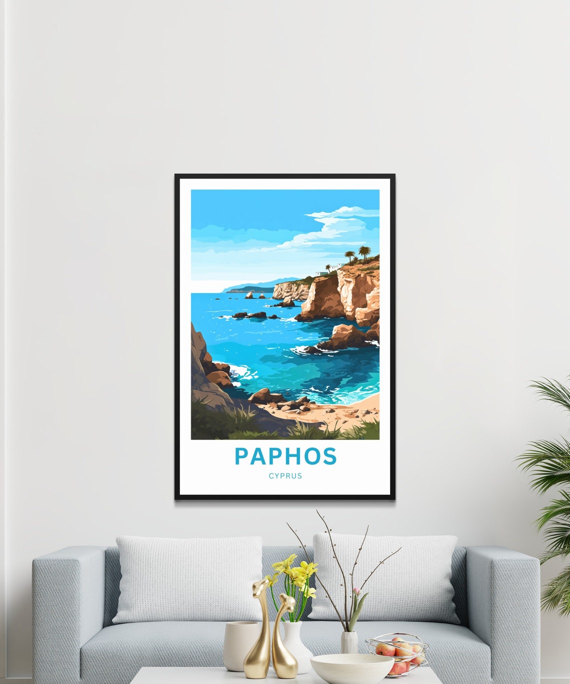 Paphos Cyprus Dramatic Rocky Cove Sparkling Turquoise Water Poster - Image 3