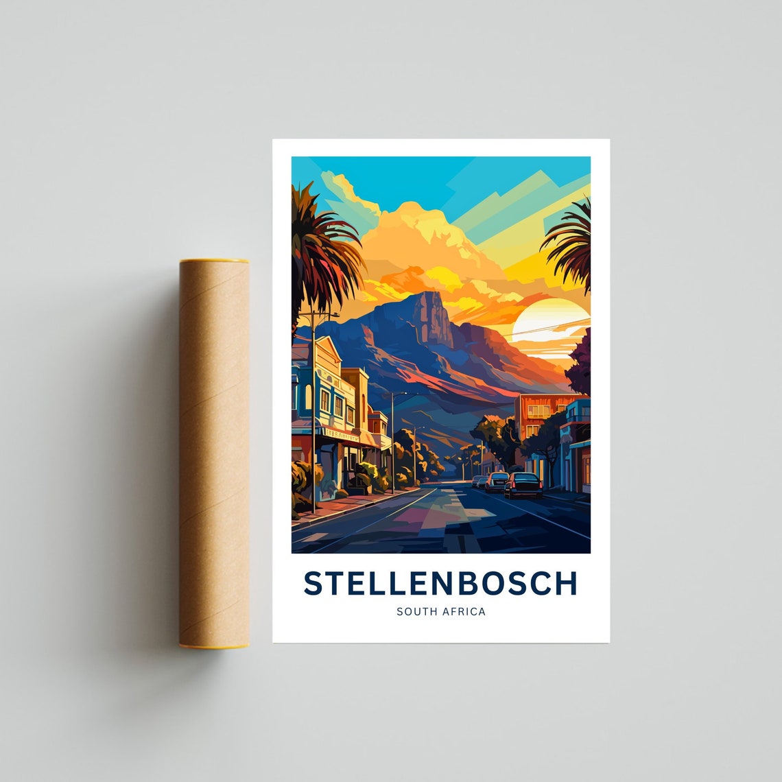 Stellenbosch South Africa Sunset Boulevard Mountain Travel Poster - Image 4