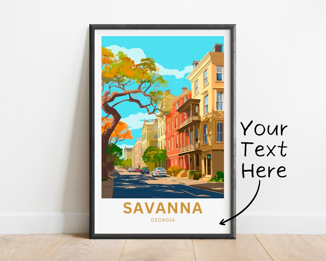 Savanna Georgia Personalized Travel Poster Historic Street Scene Art