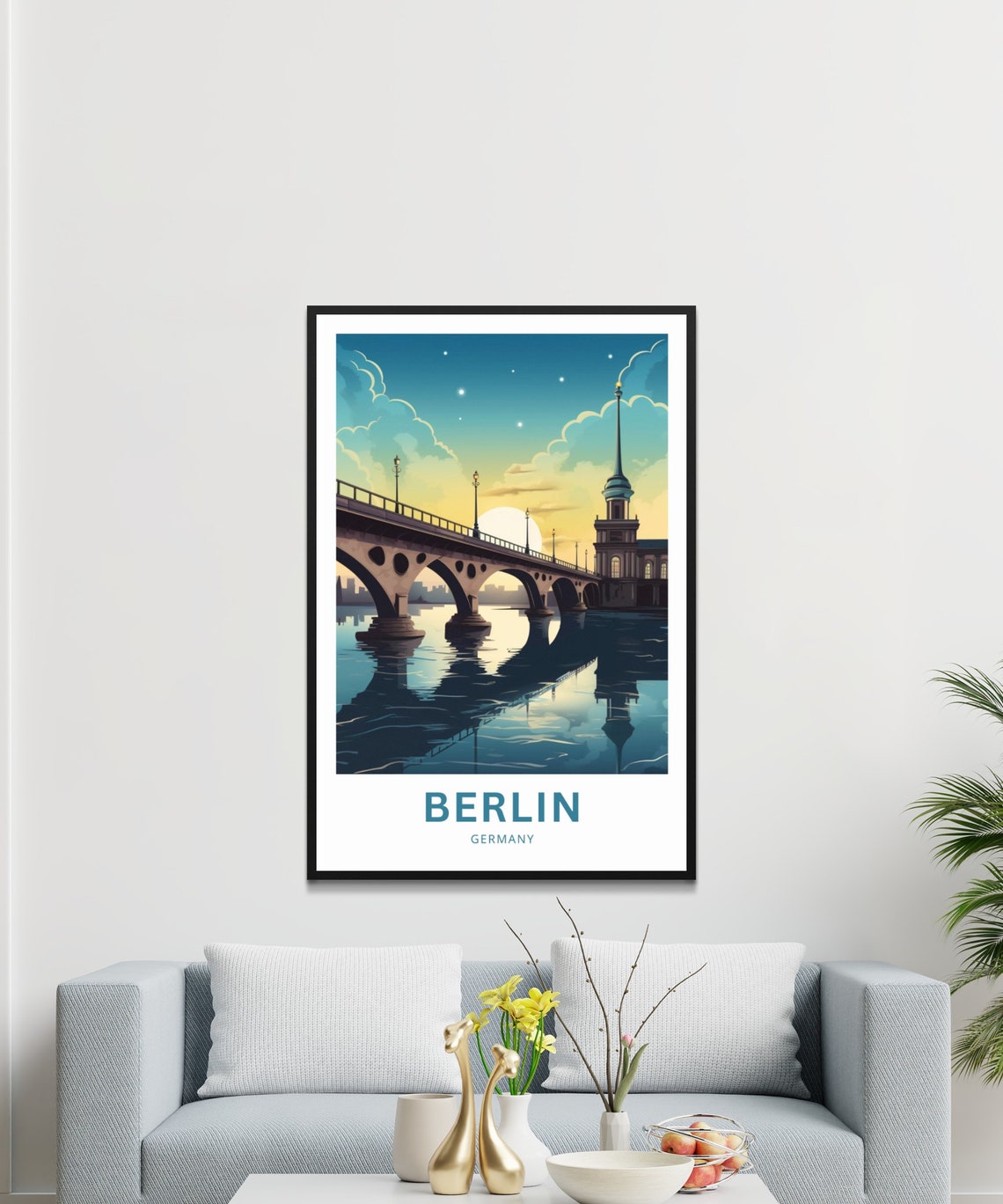 Berlin Germany Sunset Bridge River Tower Silhouette Travel Poster - Image 3