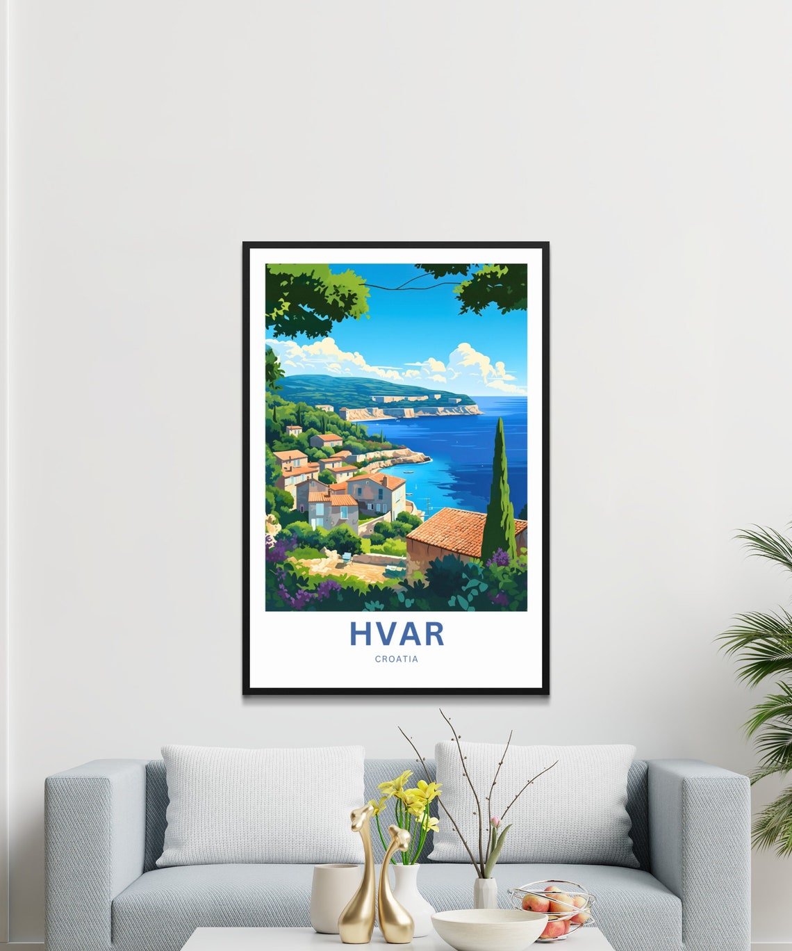 Personalized Hvar Croatia Cypress Coast Village Travel Poster - Image 3