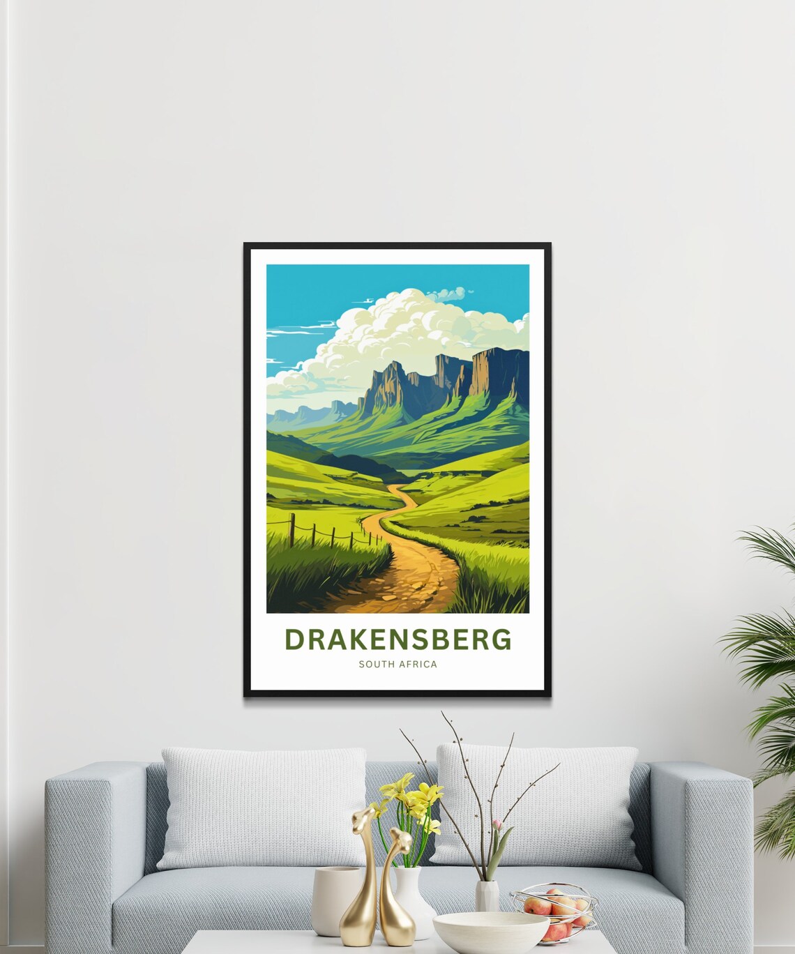 Drakensberg South Africa Green Valley Trail Travel Art Poster - Image 3
