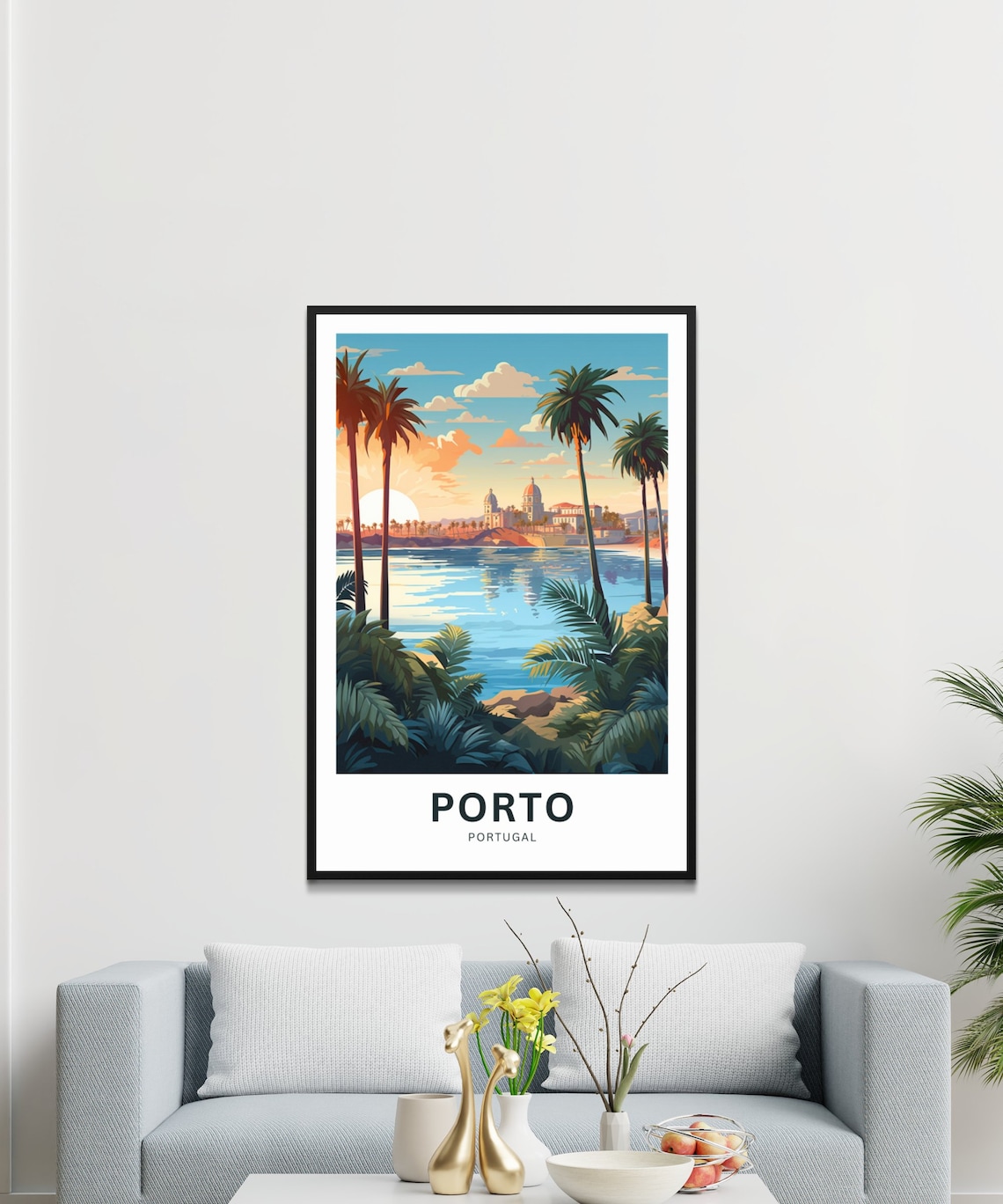 Porto Portugal Custom Text Palm Bay Domed Skyline Travel Poster - Image 3