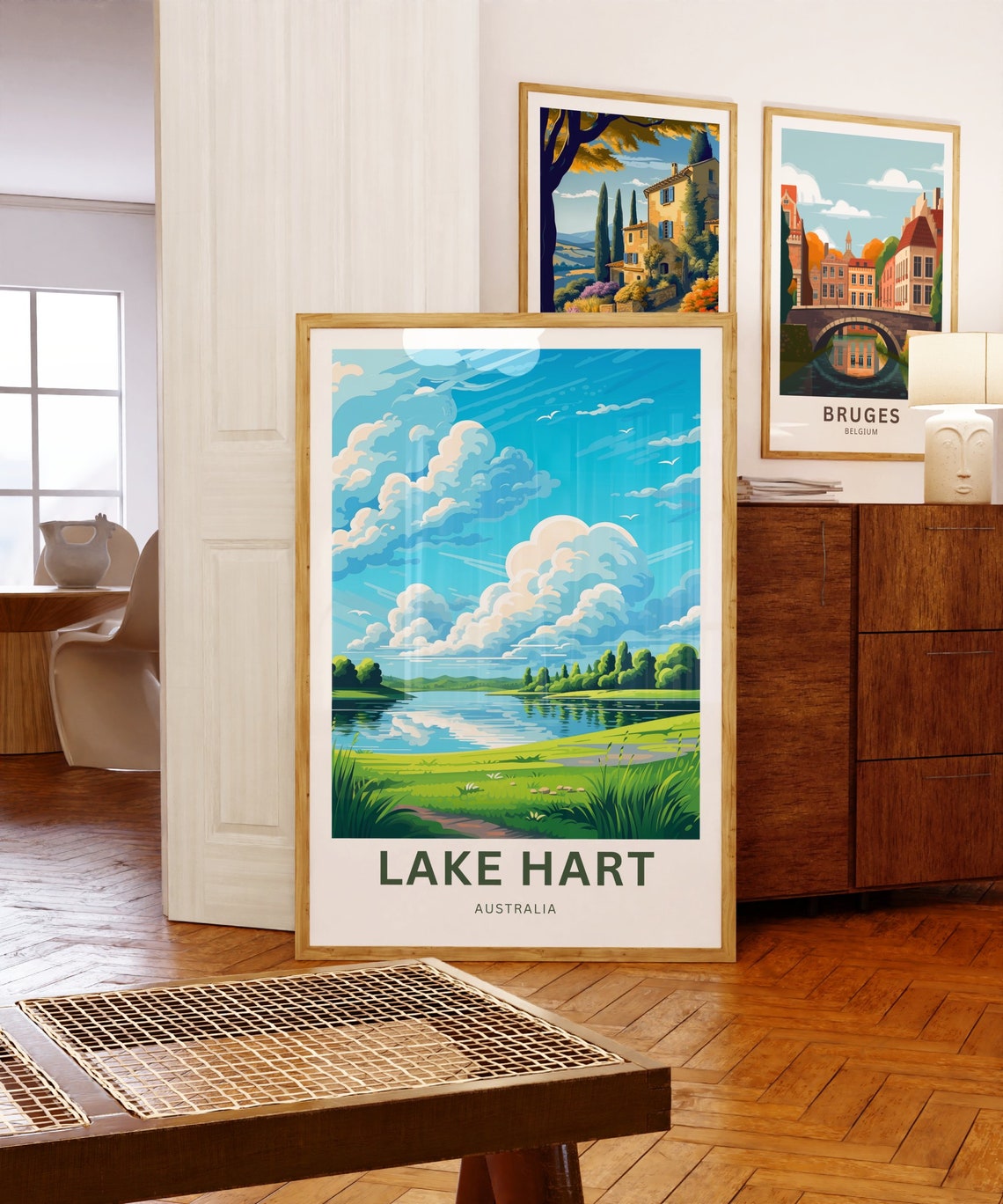 Personalized Lake Hart Australia Lakeside Meadow Vintage Travel Poster - Image 5