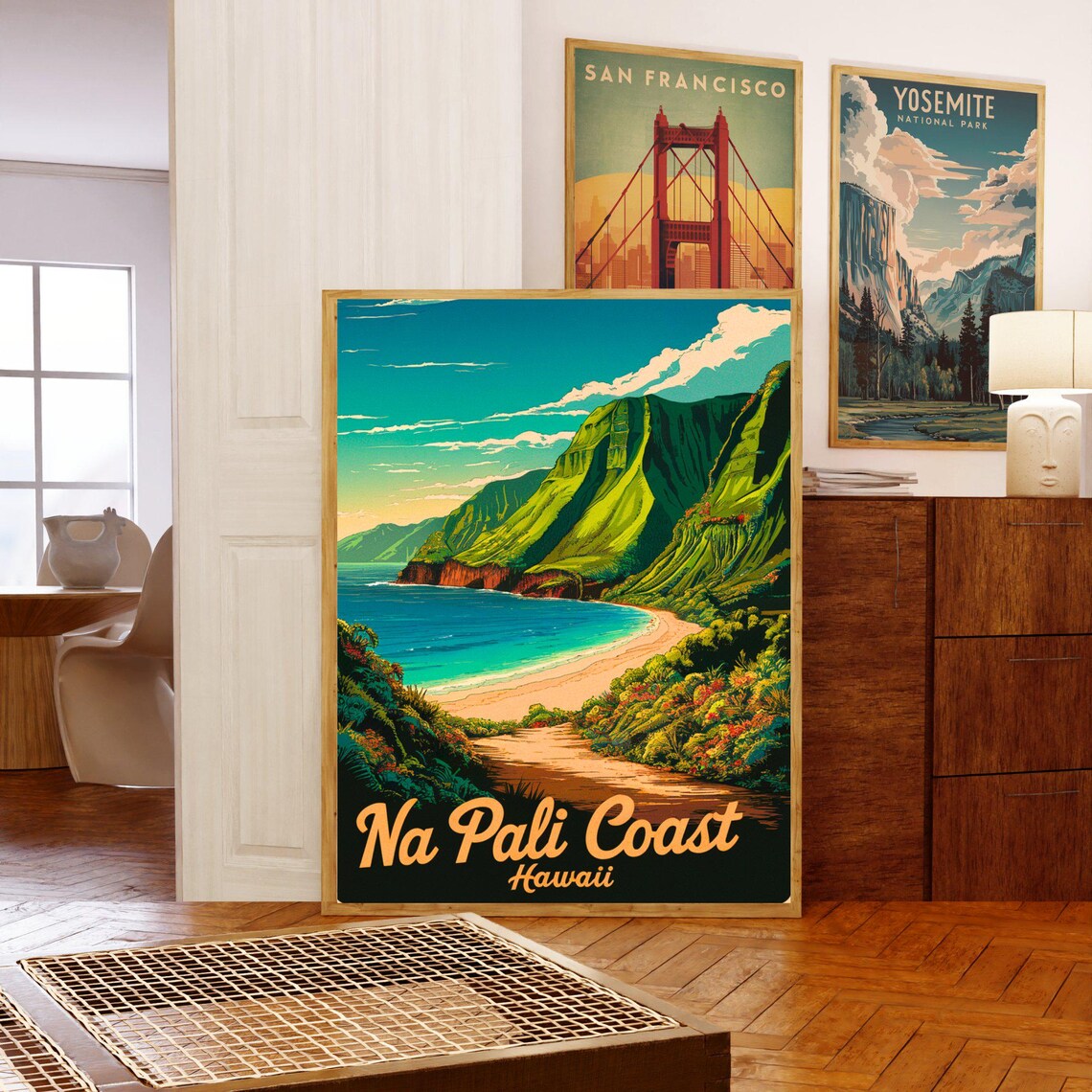 Na Pali Coast Hawaii Sea Cliffs Jungle Cove Vintage Travel Poster - Image 5
