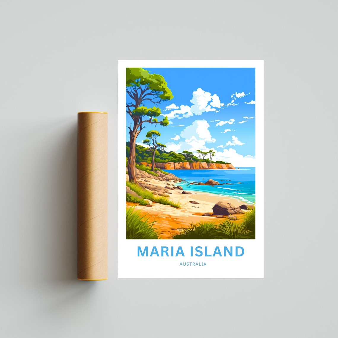 Maria Island Australia Sandy Cove and Pine Trees Beach Travel Poster - Image 4