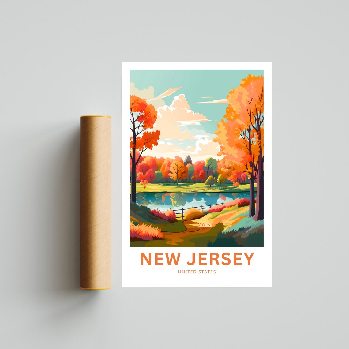New Jersey Personalized Travel Poster Autumn Lake Custom Text Gift - Image 4