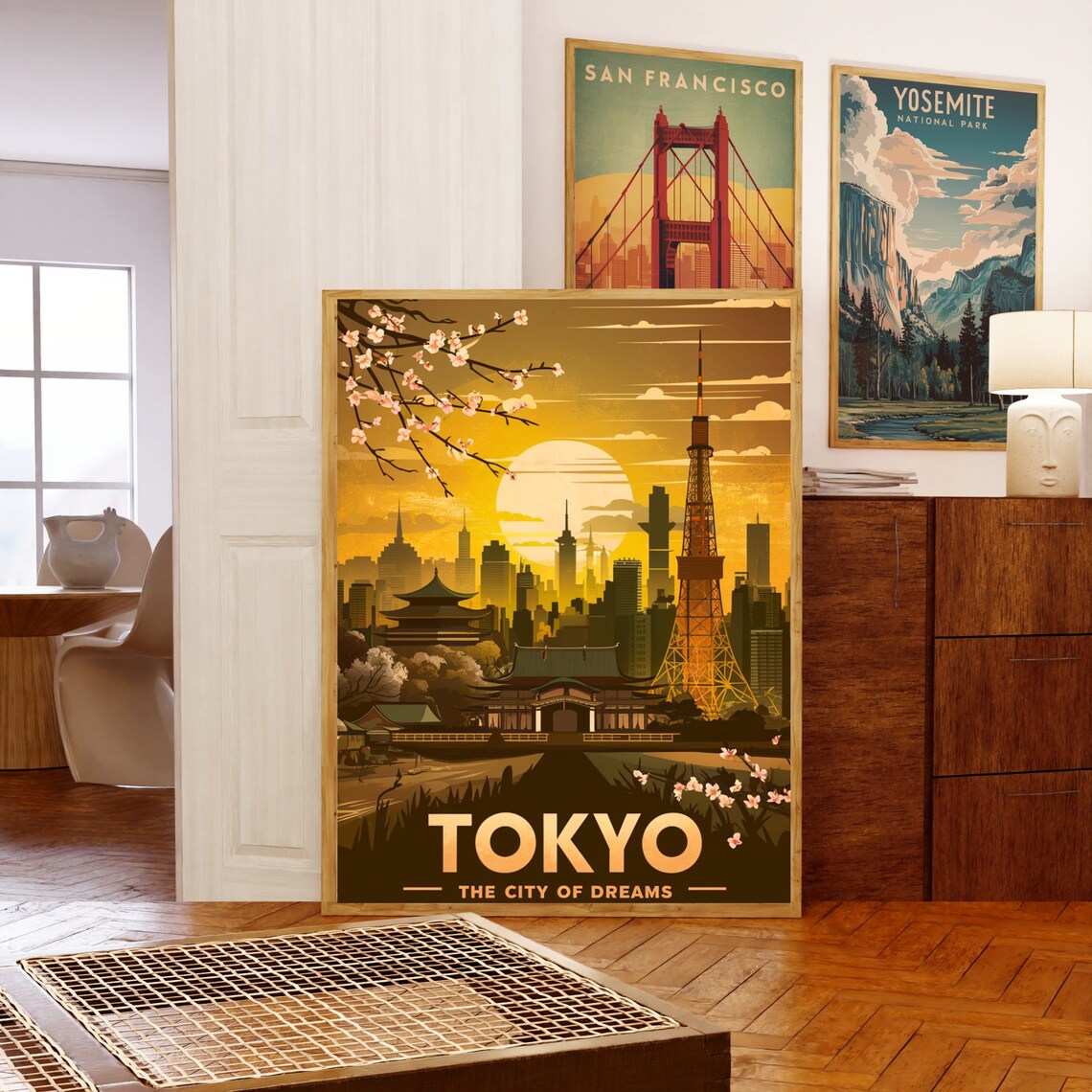 Tokyo Japan City of Dreams Tower Temple Sunset Vintage Poster - Image 5