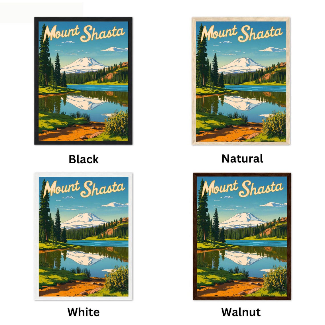 Mount Shasta California Lake Reflection Pine Forest Travel Poster - Image 4