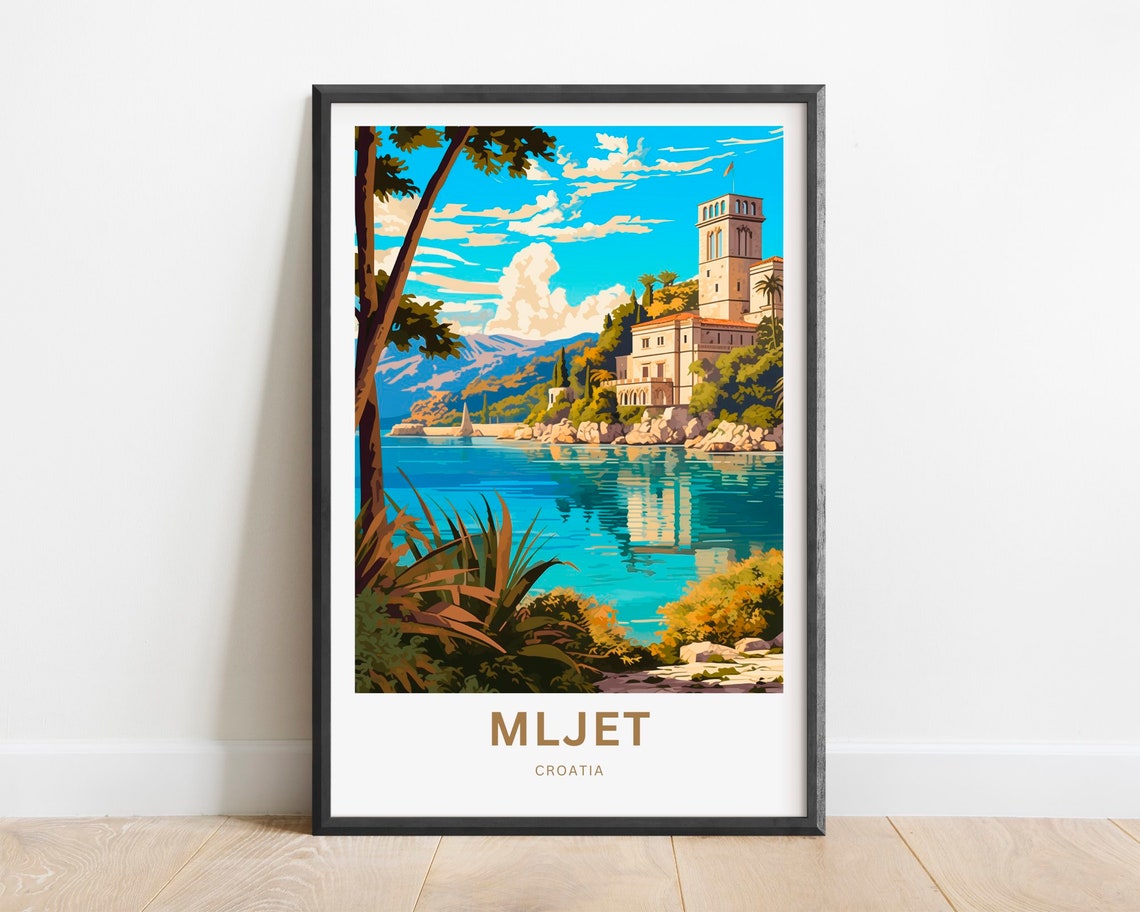 Mljet Croatia Island Tower Villa Turquoise Bay Travel Poster