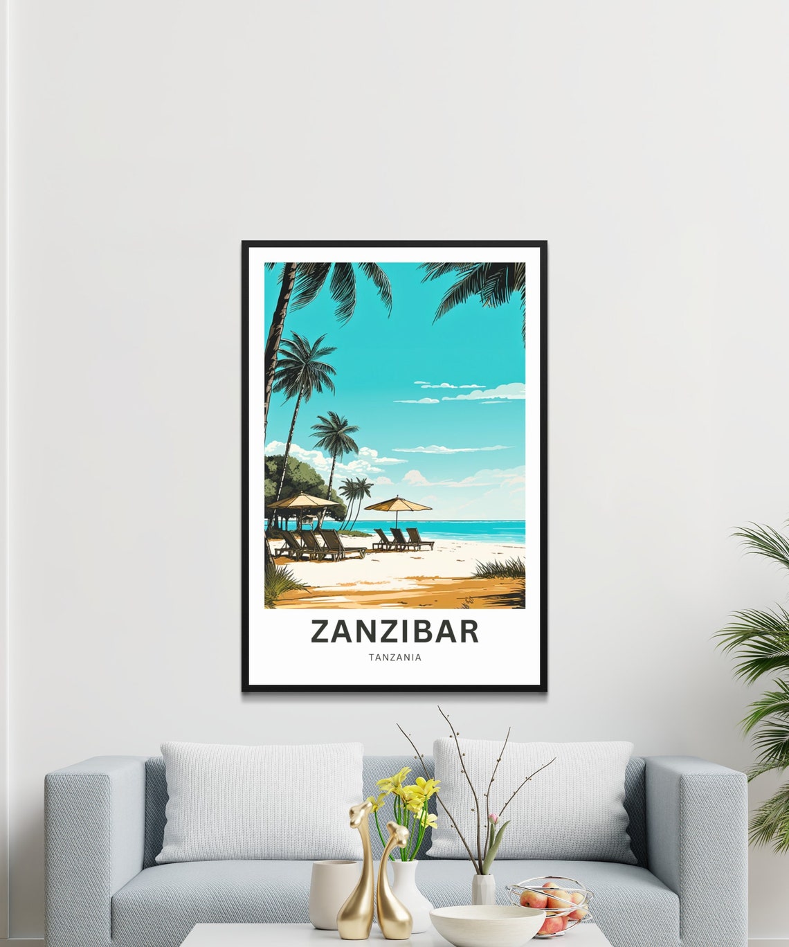 Zanzibar Tanzania Personalized Turquoise Beach With Palms Poster - Image 3