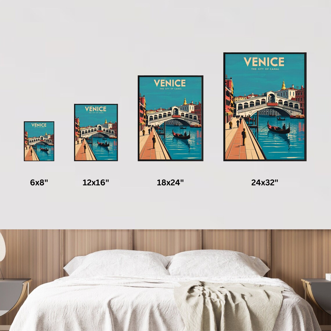 Venice Italy Canal Walkway Gondola Rialto Bridge Retro Travel Poster - Image 4