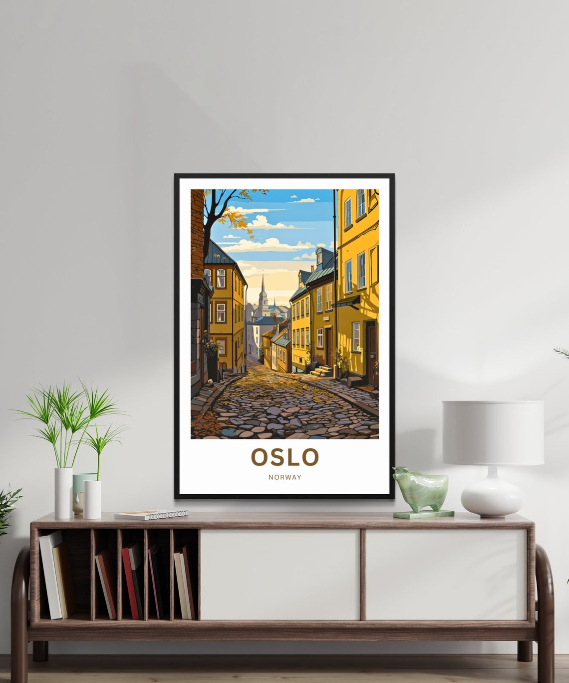 Personalized Oslo Norway Old Town Street Custom Text Travel Poster - Image 2