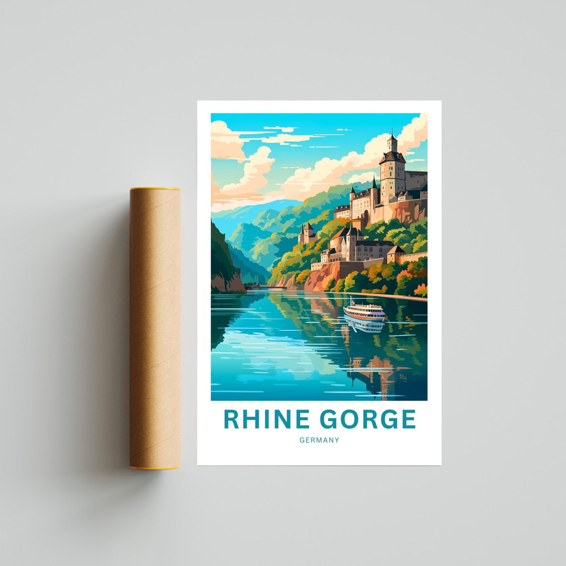 Rhine Gorge Germany Riverside Hilltop Castle Personalized Poster - Image 4
