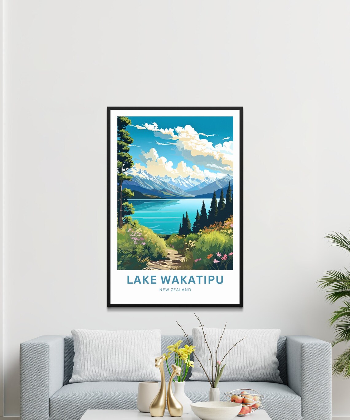 Lake Wakatipu New Zealand Pine Forest Wildflower Path Poster - Image 2
