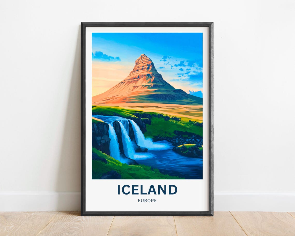 Iceland Kirkjufell Mountain Waterfall Travel Europe Wall Poster