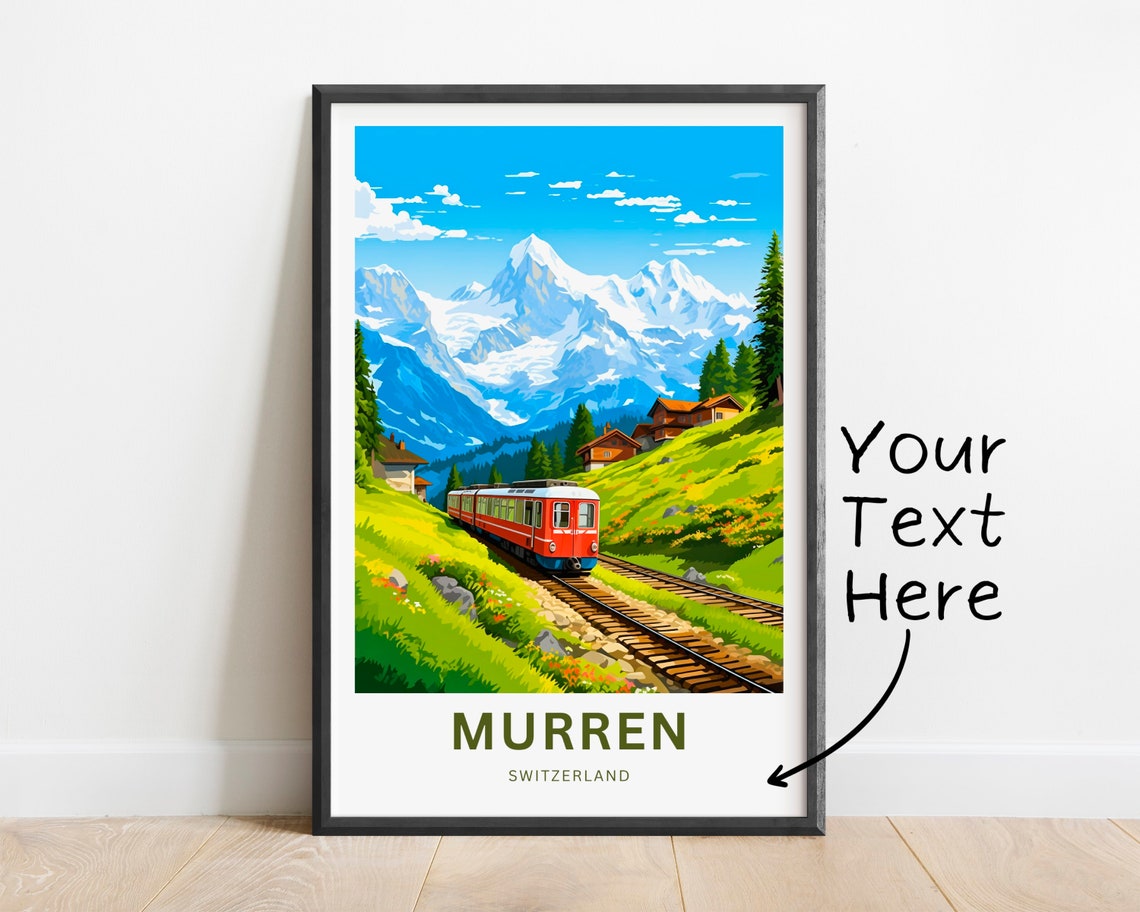 Murren Switzerland Red Alpine Train Mountain Railway Travel Poster - Image 2