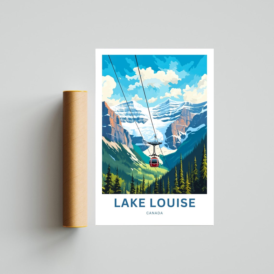 Lake Louise Canada Red Gondola Pine Forest Mountain View Travel Poster - Image 4