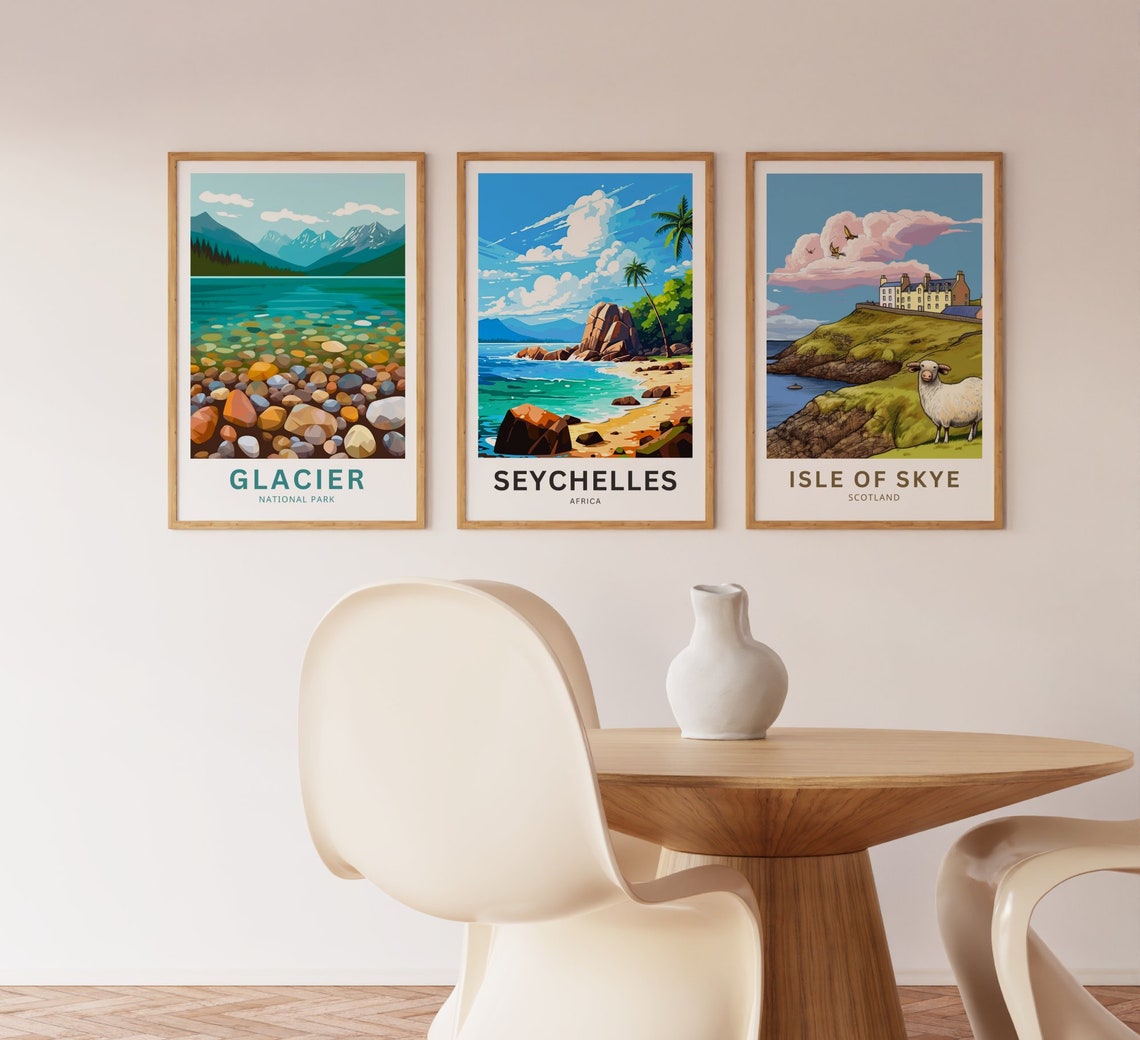 Seychelles Africa Tropical Beach Granite Boulders Palm Scene Poster - Image 2