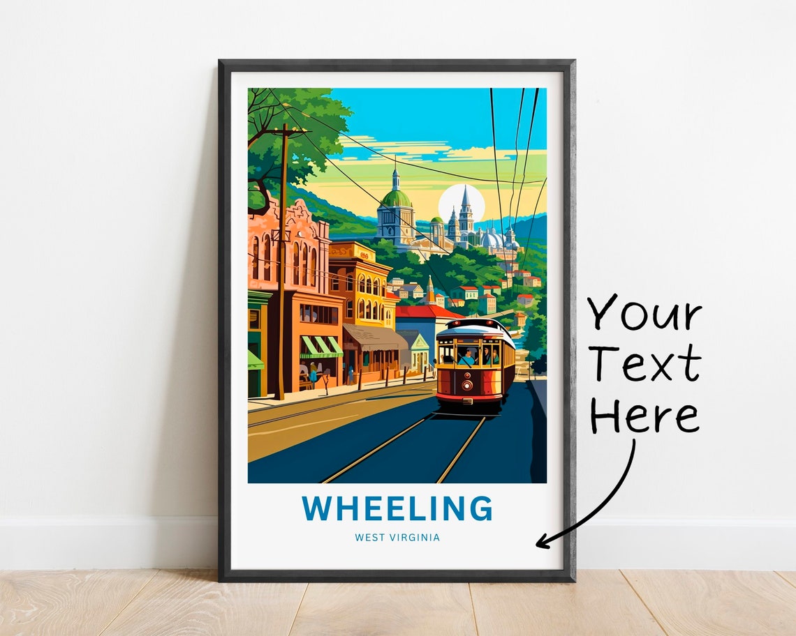 Wheeling West Virginia Golden Hour Streetcar Custom Text Travel Poster