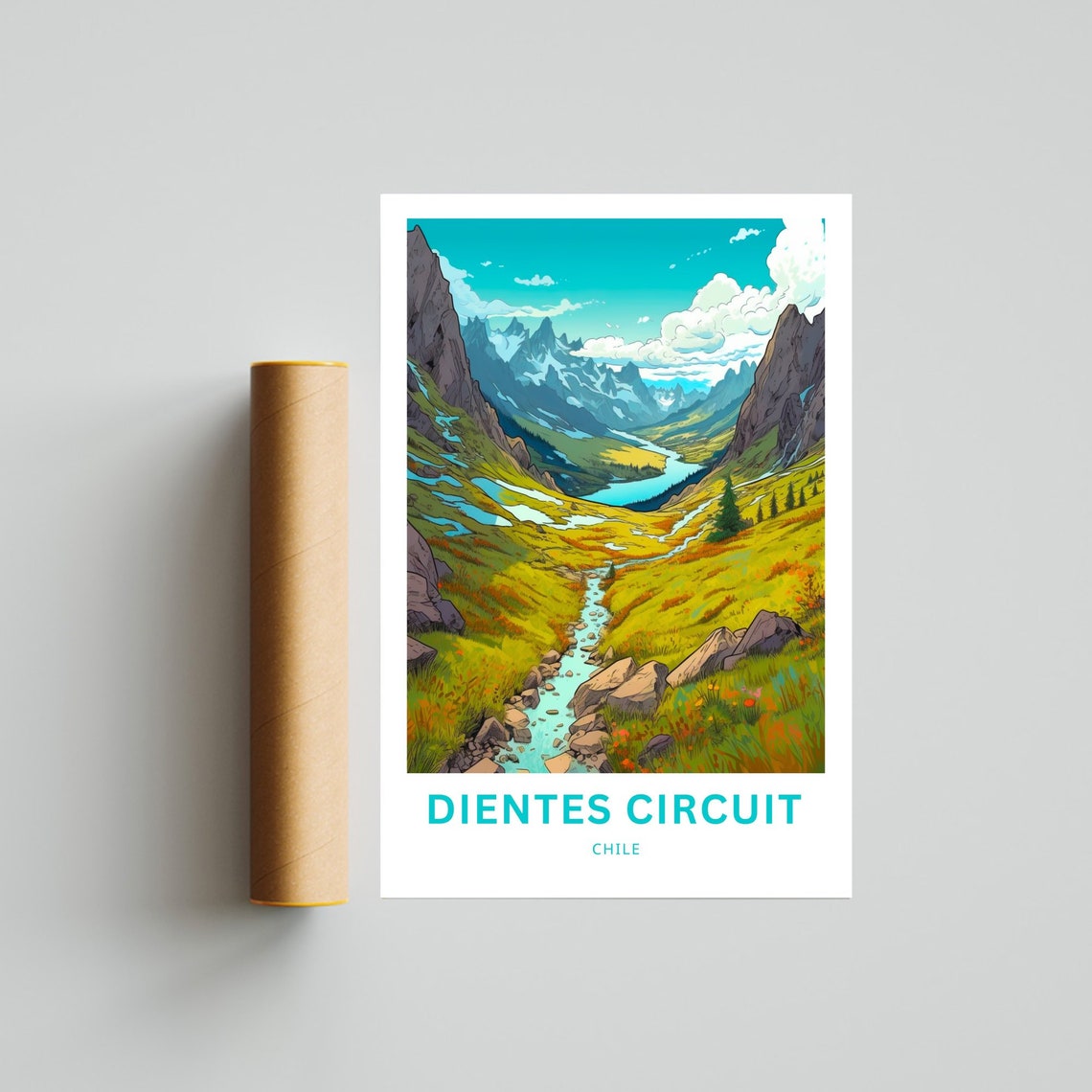 Dientes Circuit Trek Circuit Travel Print Dientes Circuit Trek Circuit Poster Chile Wall Art Framed Present Gift Chile Present - Image 4