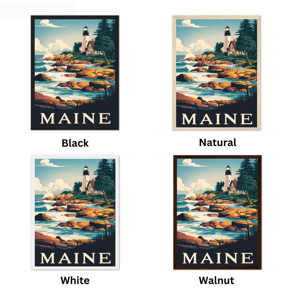 Maine Lighthouse Rocky Coast Vintage Travel Poster New England Decor - Image 4