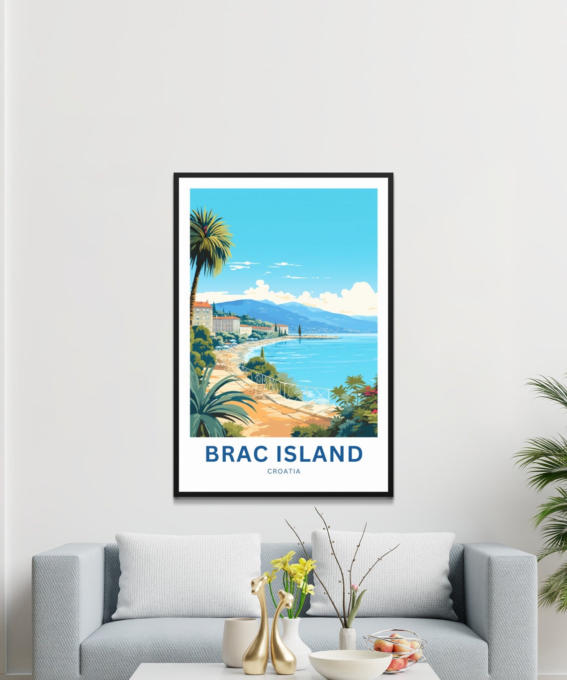Brac Island Croatia Waterfront Promenade Mountain View Travel Poster - Image 3