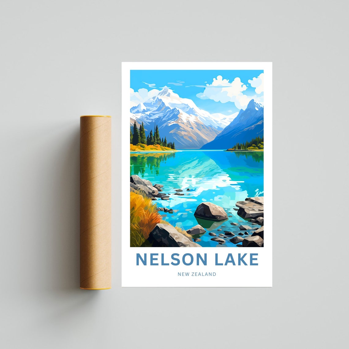 Nelson Lake New Zealand Alpine Lake Personalized Travel Poster - Image 4