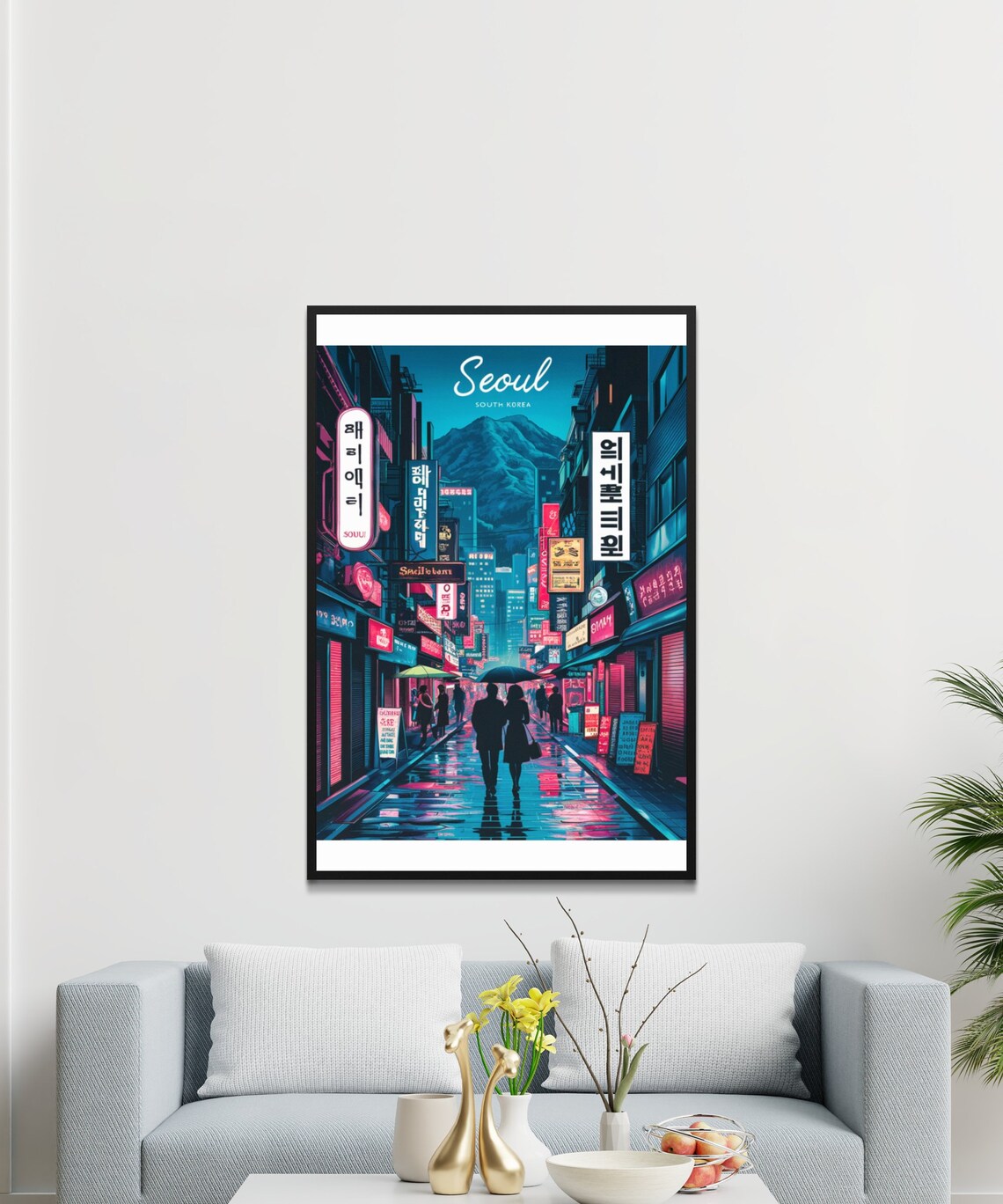 Seoul South Korea Vintage Neon Street Night Lights Travel Poster - Image 2