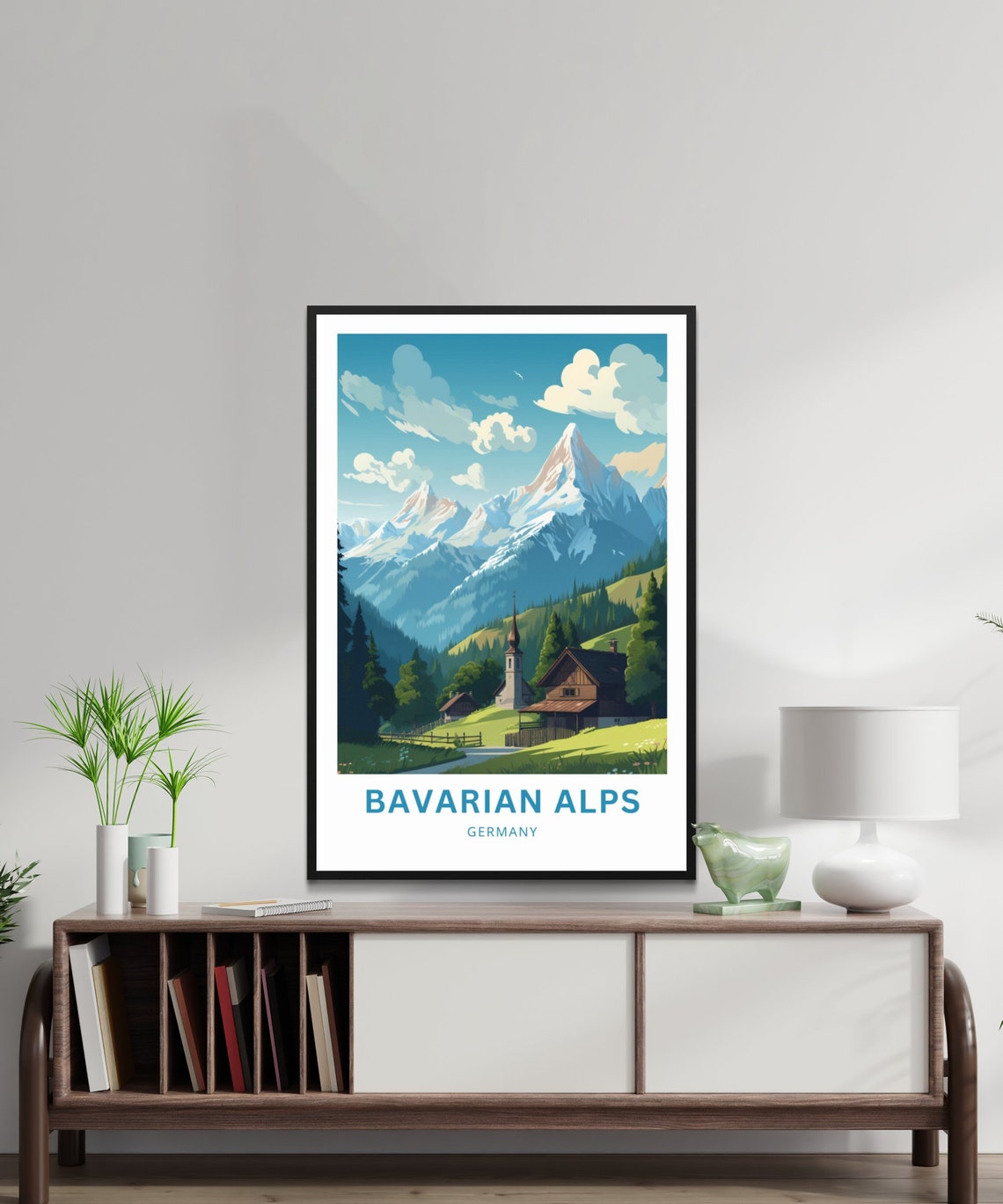 Bavarian Alps Germany Snowy Peak Mountain Village Travel Poster - Image 2