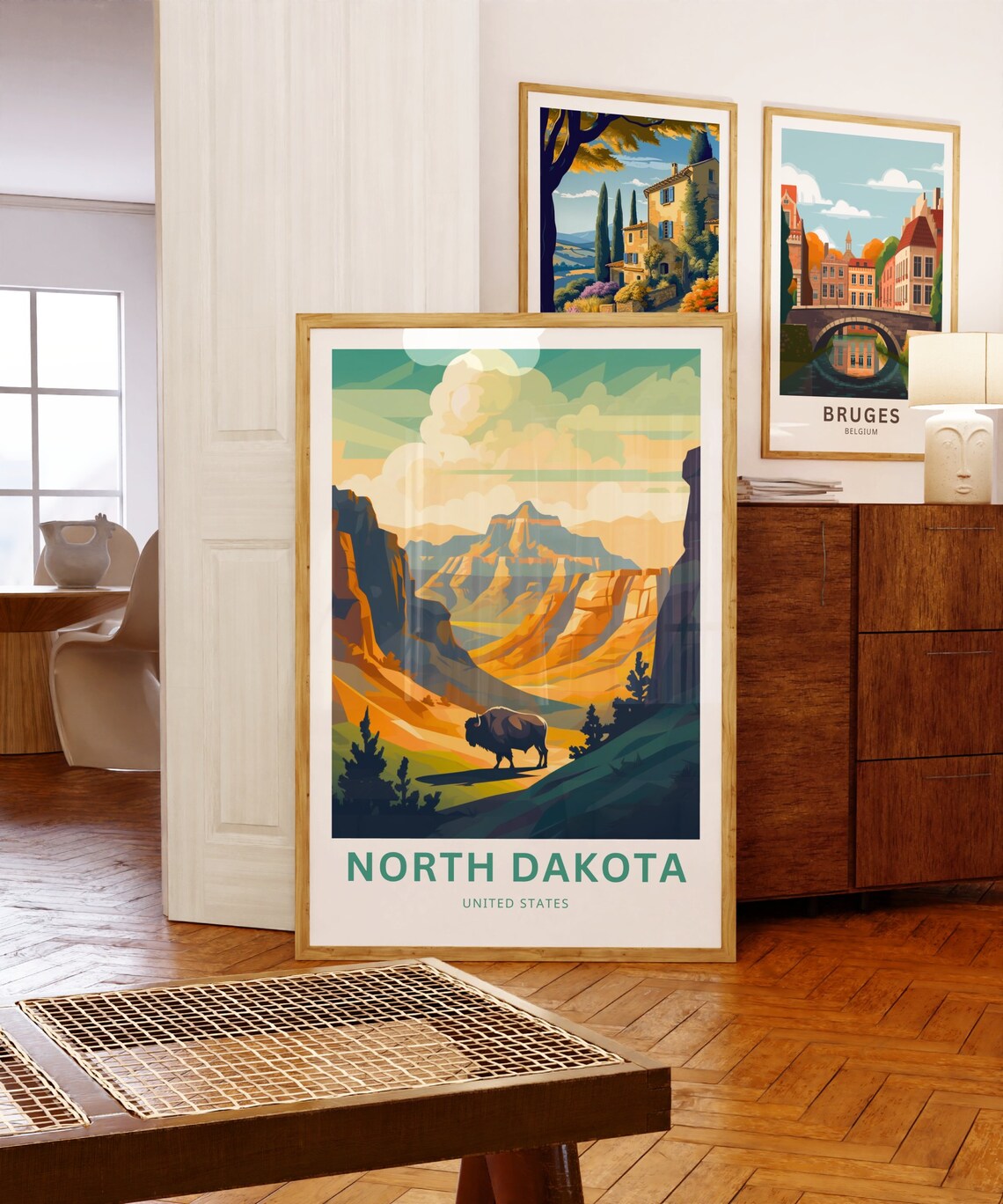 North Dakota Travel Poster, United States Road Trip Map - Image 5