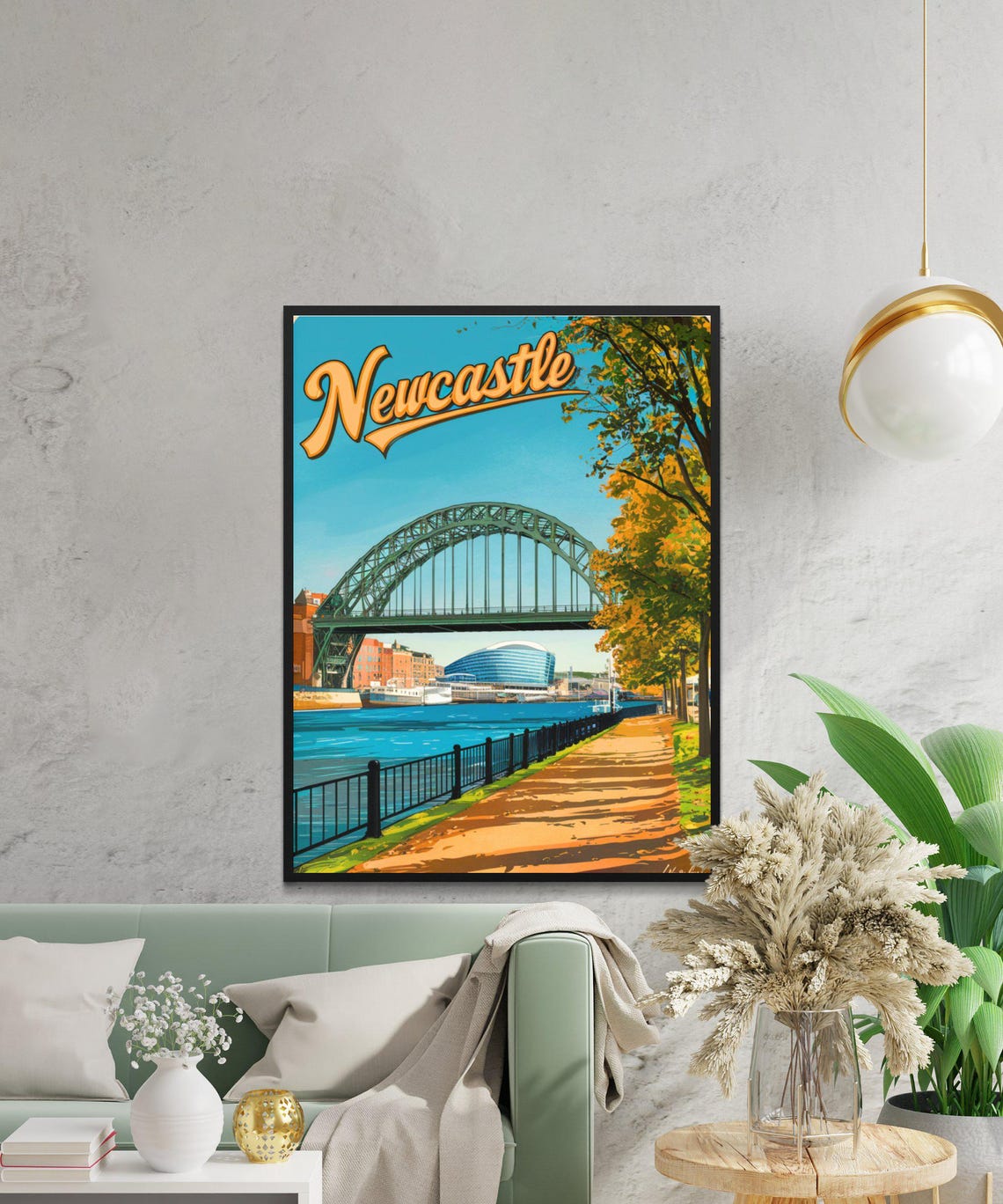 Newcastle Tyne Bridge Quayside Autumn River View Vintage Travel Poster - Image 4