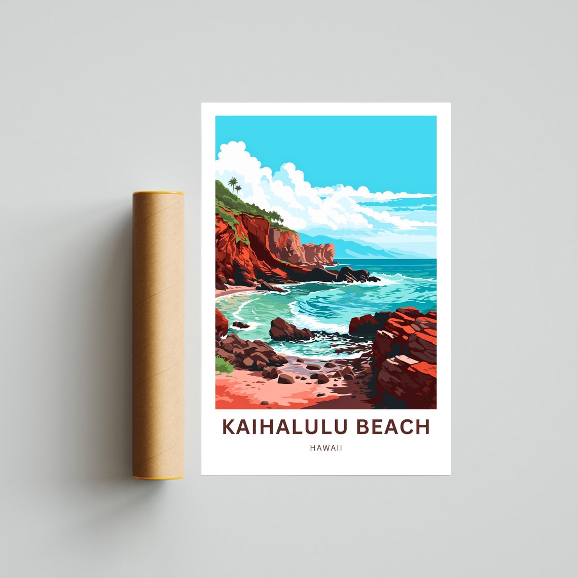 Kaihalulu Beach Hawaii Red Sand Cove Shore Vintage Travel Poster - Image 4