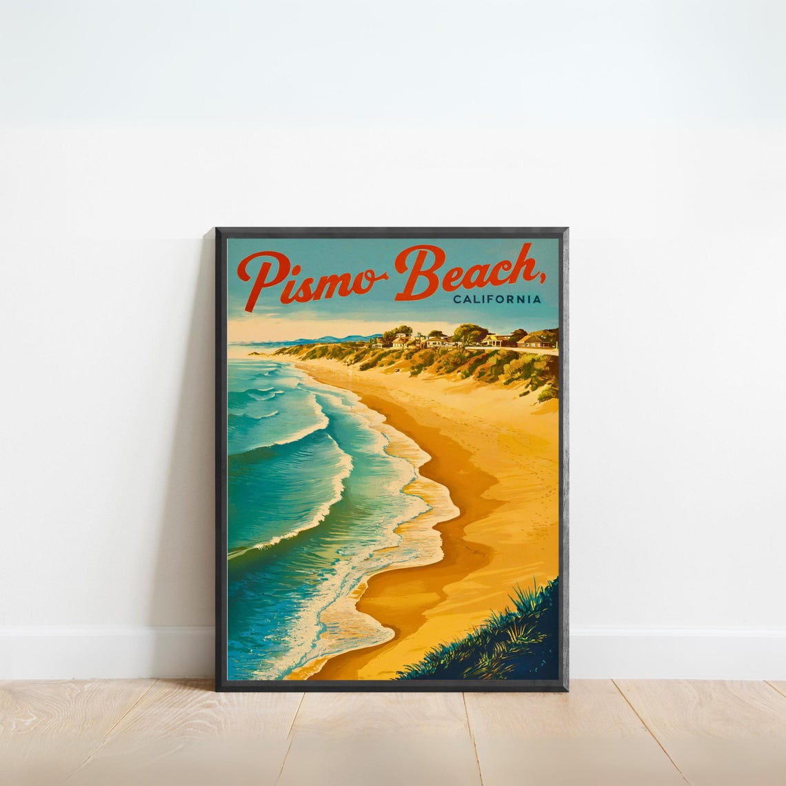 Pismo Beach California Retro Waves Sandy Shore Travel Poster